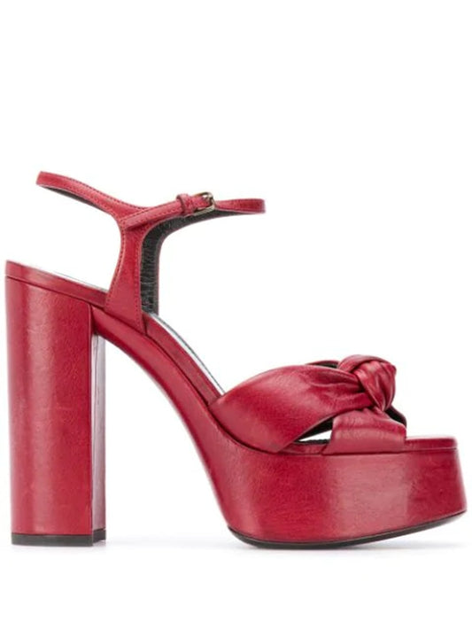 Red Leather High Heel Platform Sandals With a Bow knot