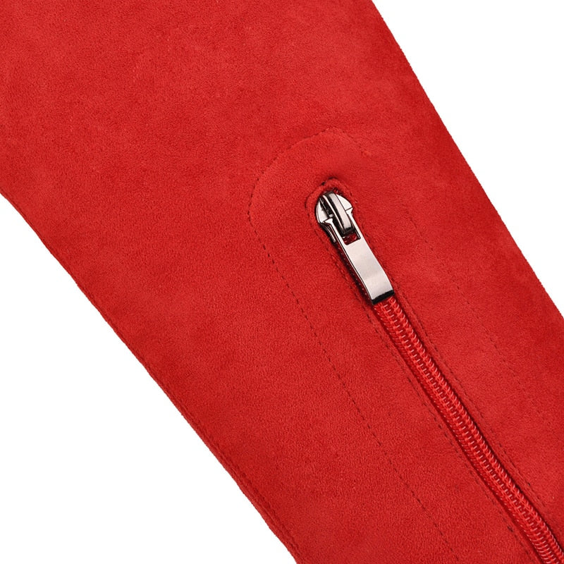Red Stretch Suede Thigh High Boots