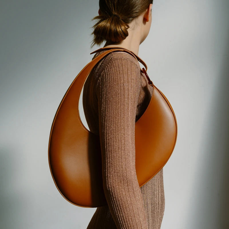 Brown Moon Bag With A Ring Strap