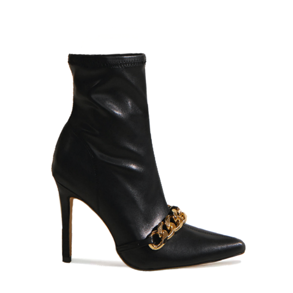 Gold Chain Detail Pointed Toe Ankle Boots ADONIS BOUTIQUE