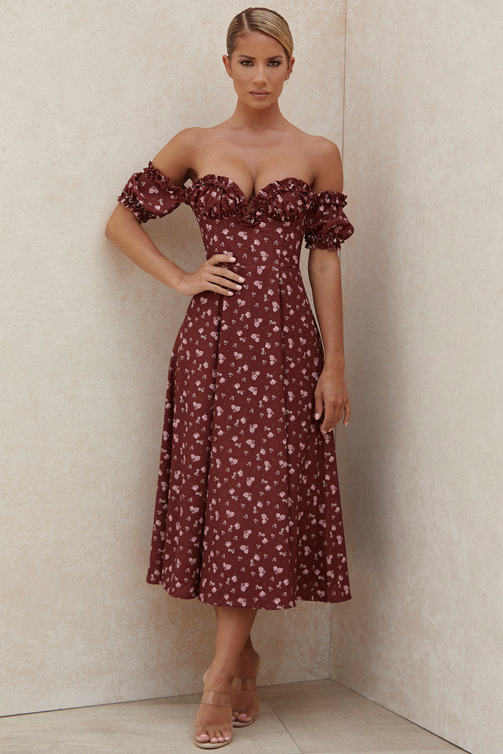 Burgundy Off The Shoulder Cottagecore Dress – ADONIS BOUTIQUE