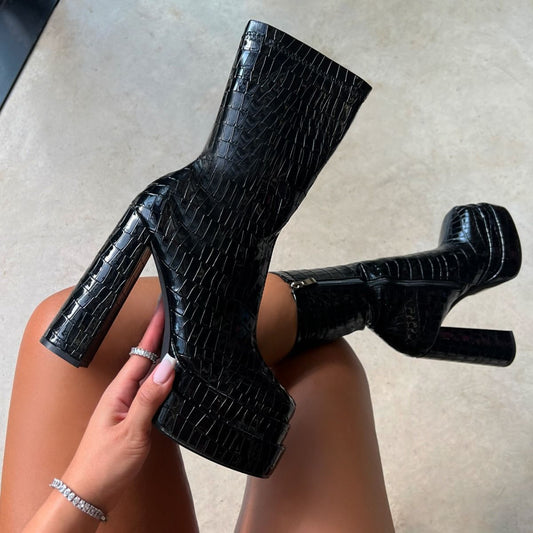 Croc Black Double Platform Ankle Boots