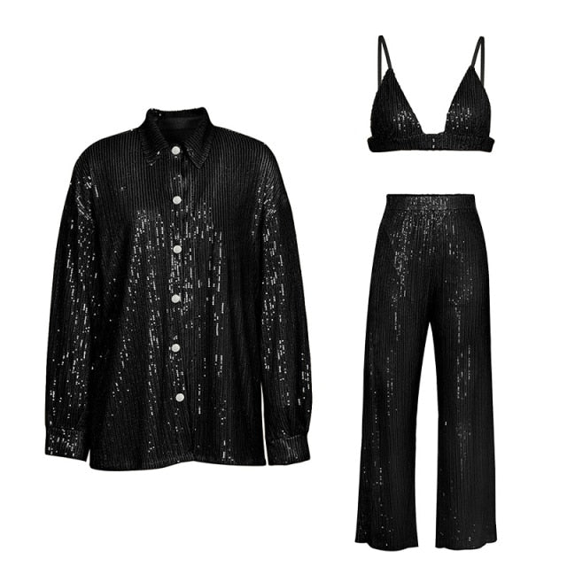 Black Sequin Three Piece Set