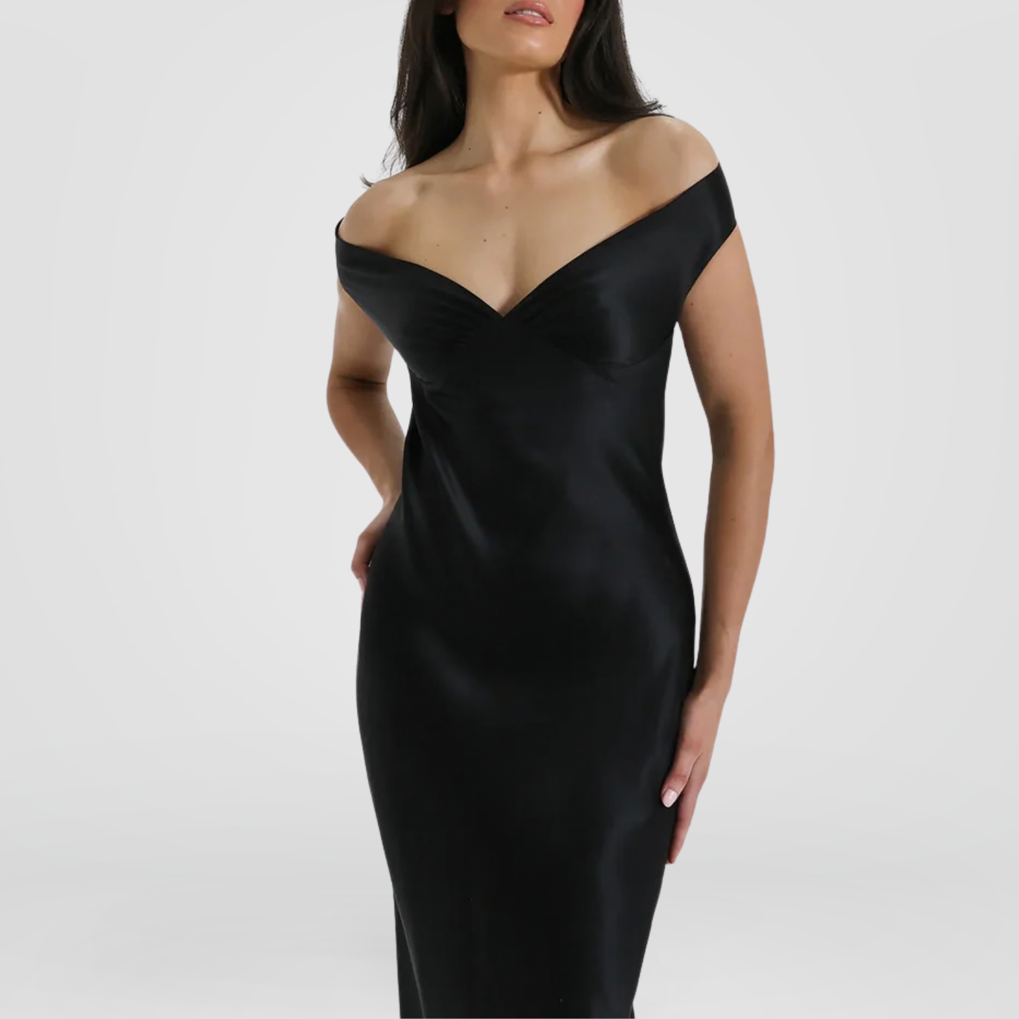 Black Off-Shoulder Satin Maxi Dress
