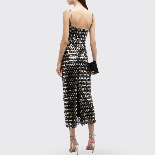 Black Sequin-embellished Midi Dress
