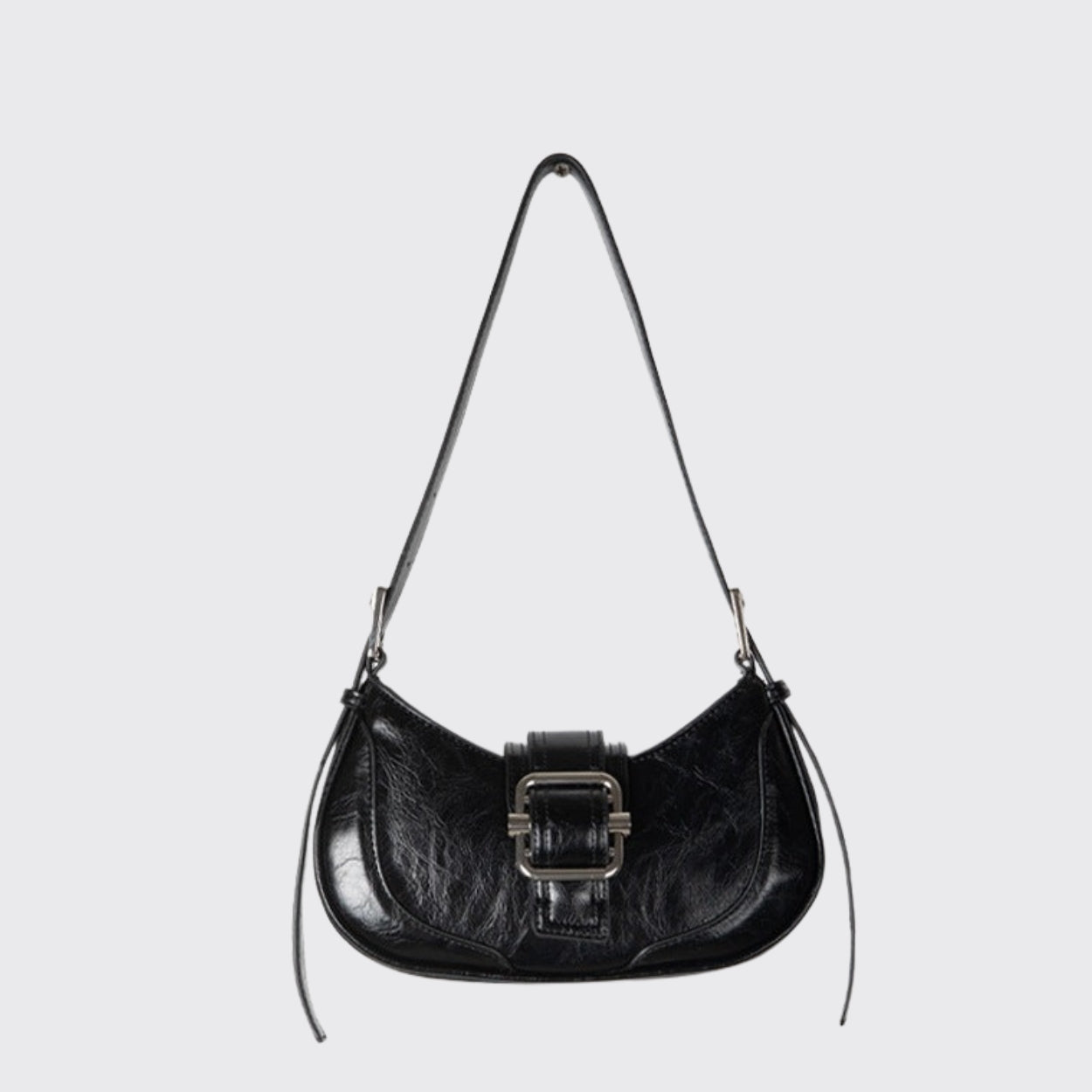 Black Buckle-Detail Shoulder Bag