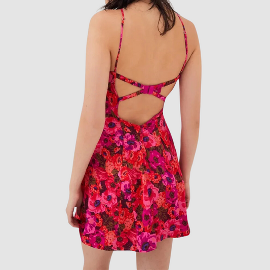 Pink Floral Strapy Mini Dress