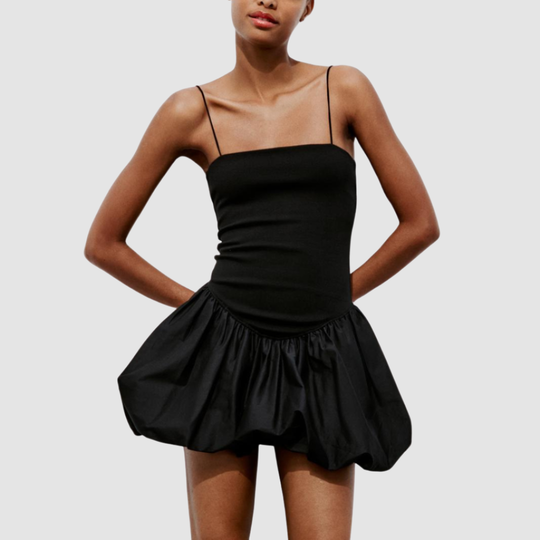 Black Contrast Ribbed Puff Skirt Dress ADONIS BOUTIQUE Black Contrast Ribbed Puff Skirt Dress ADONIS BOUTIQUE