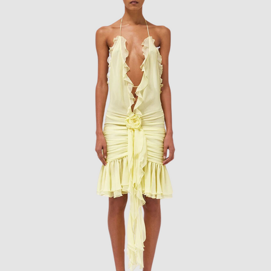 Yellow Daring Ruffles Mini Dress
