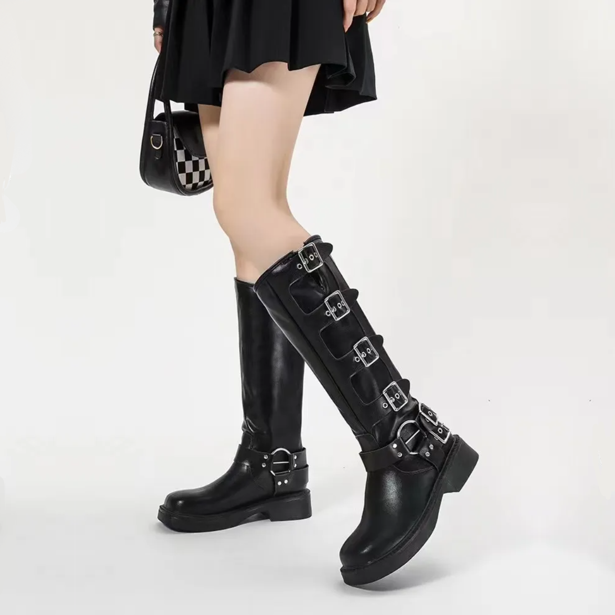 Black Leather biker boots