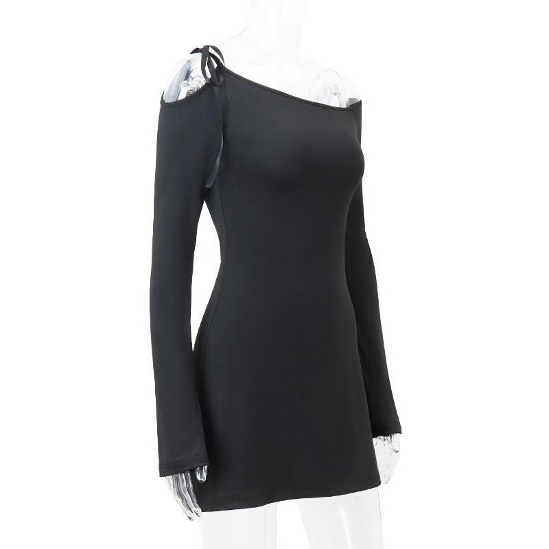 Black Long-Sleeve Cold Shoulder Mini Dress