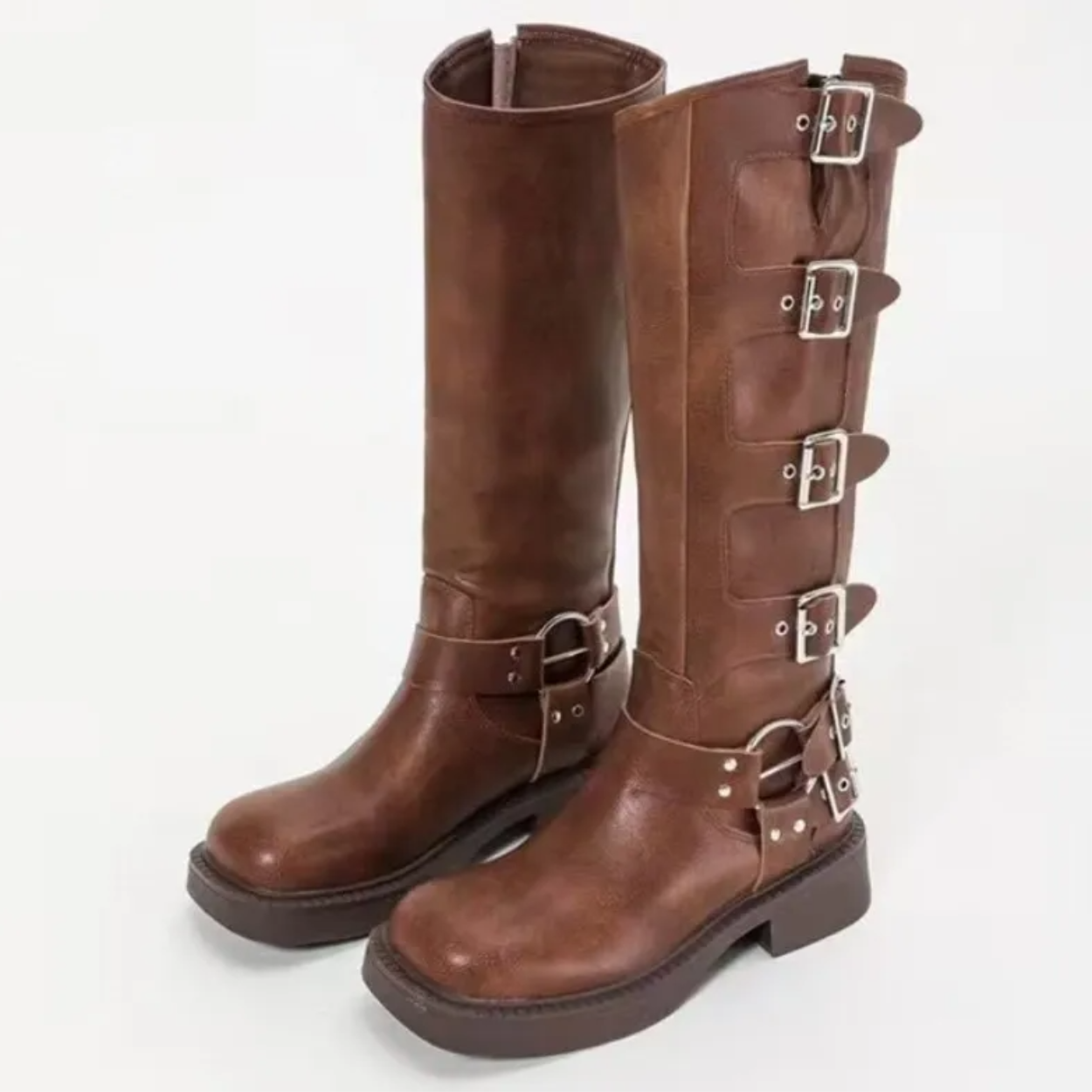 Brown Leather biker boots