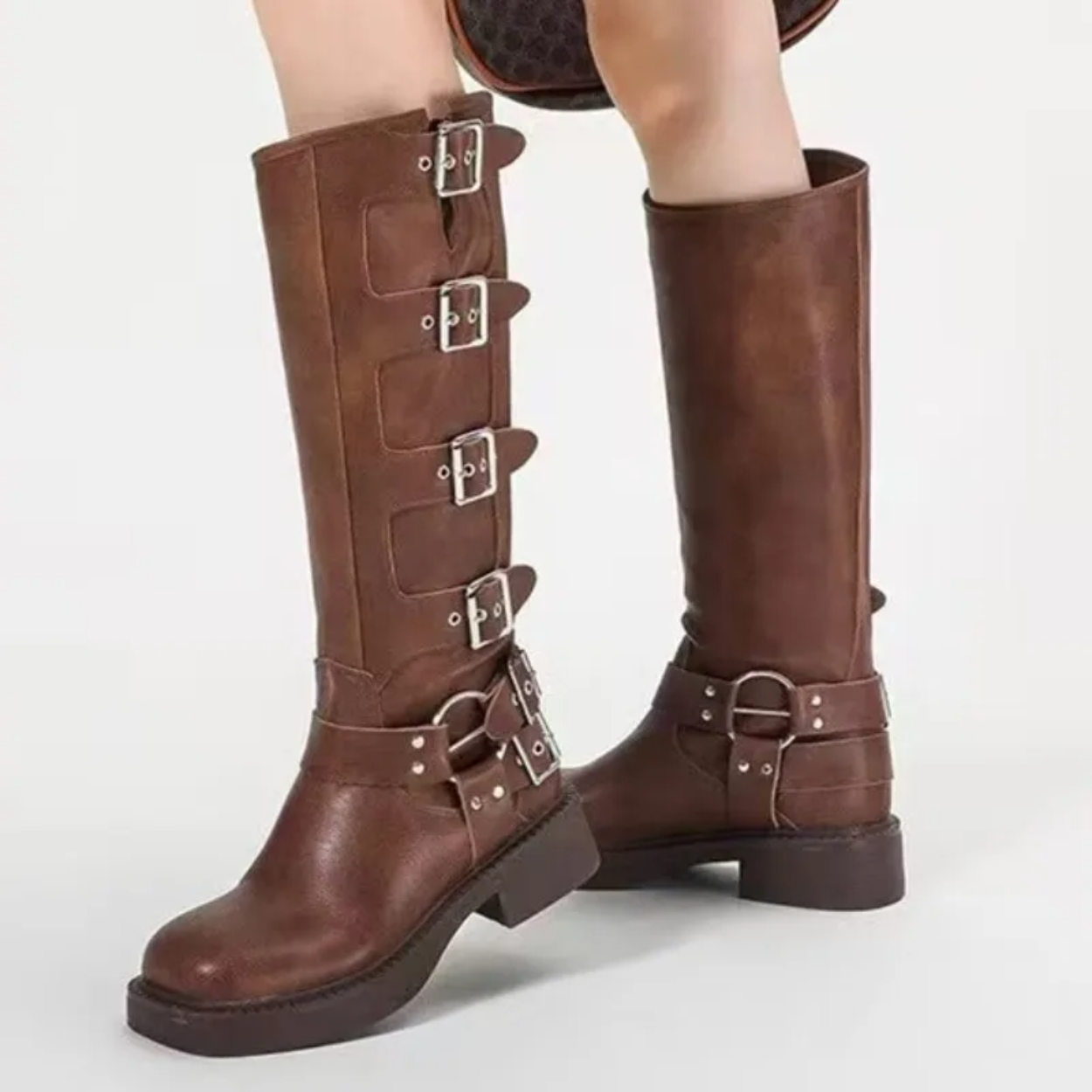 Brown Leather biker boots