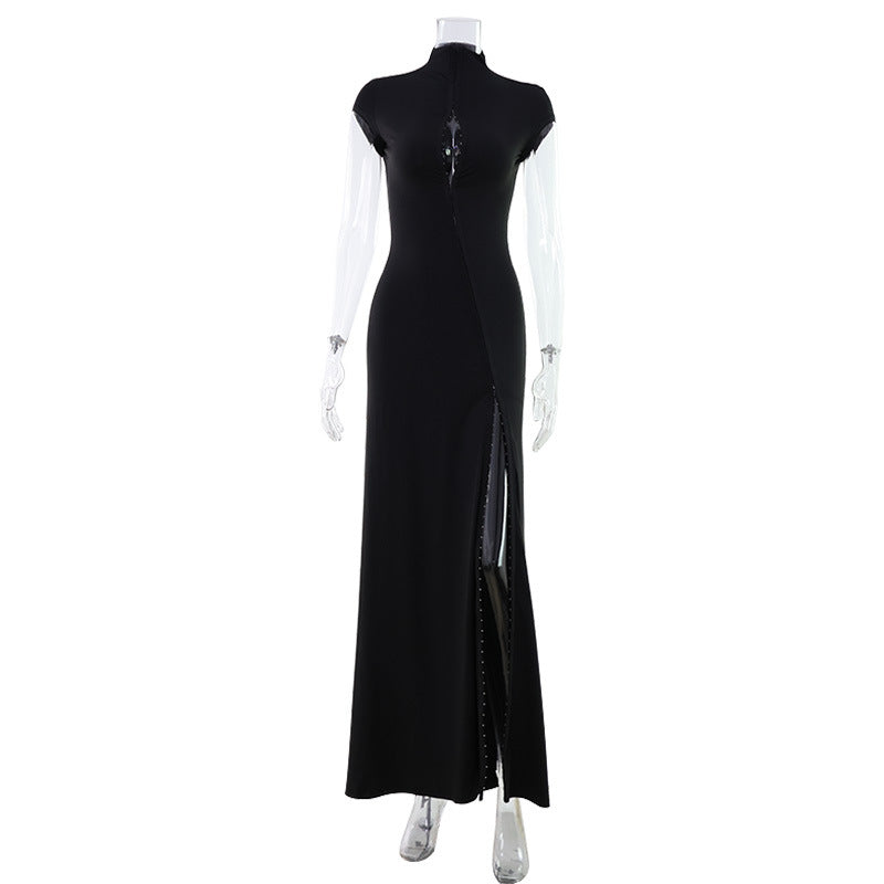 Black Front Closure Neck Cut-Out Maxi Dress