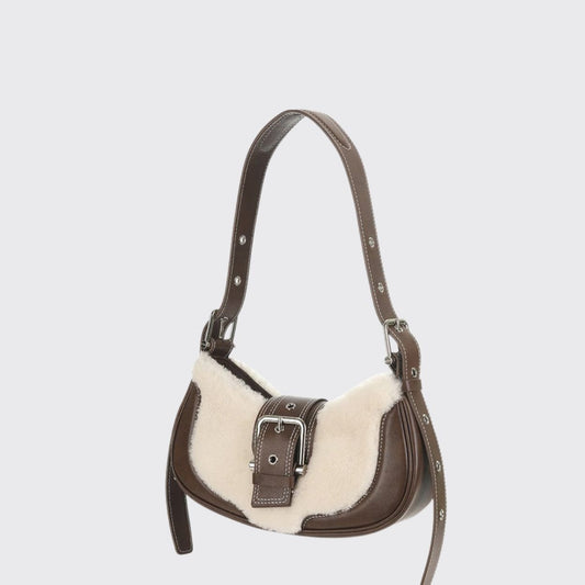 Two Toned Brown Buckled Shoulder Bag