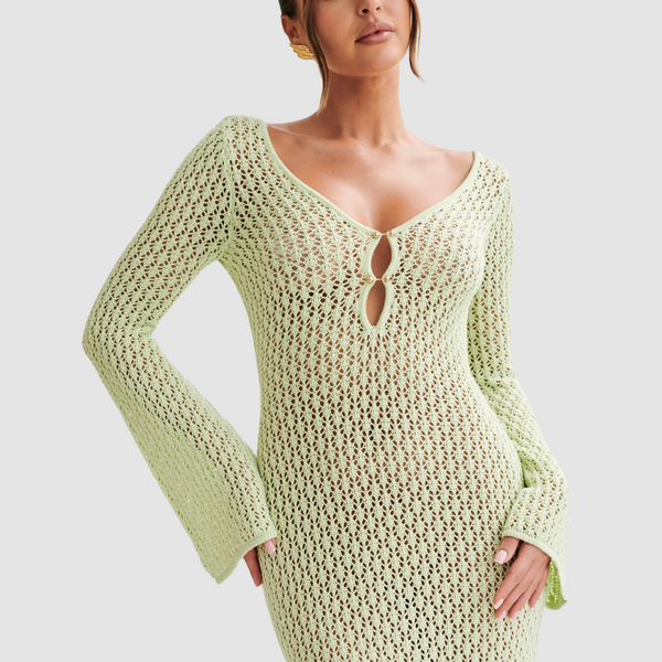 Mint Green crochet Knitted Dress With Key-Hole Cut-Outs ADONIS BOUTIQUE Mint Green crochet Knitted Dress With Key-Hole Cut-Outs ADONIS BOUTIQUE