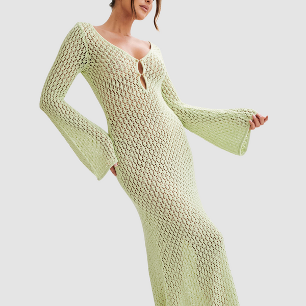 Mint Green crochet Knitted Dress With Key-Hole Cut-Outs ADONIS BOUTIQUE Mint Green crochet Knitted Dress With Key-Hole Cut-Outs ADONIS BOUTIQUE