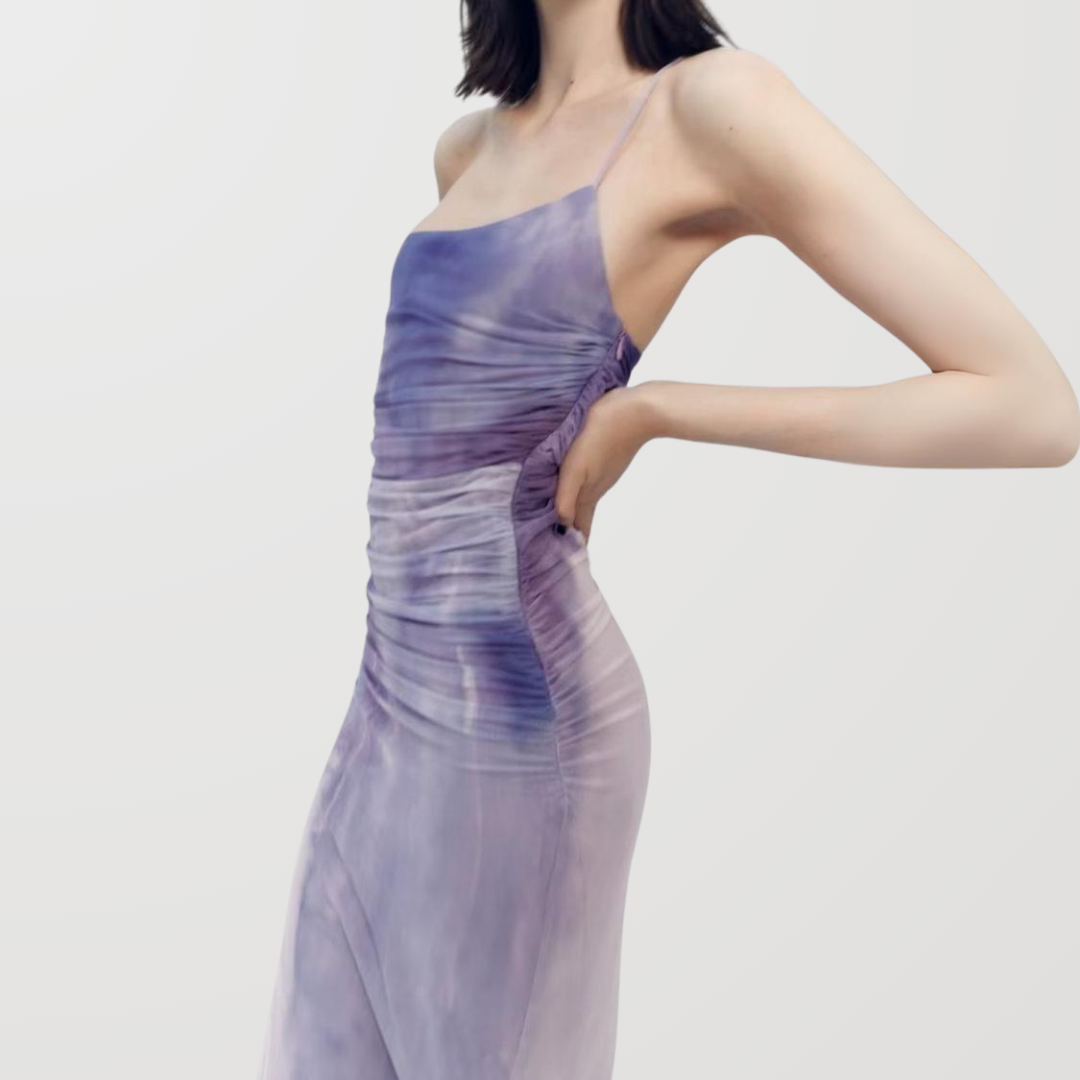 Ombre Asymmetric Ruching Strapless Mini Dress