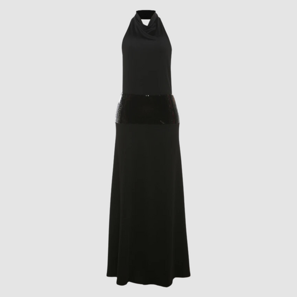 Draped Halter Gown with Sequin Waistband  ADONIS BOUTIQUE