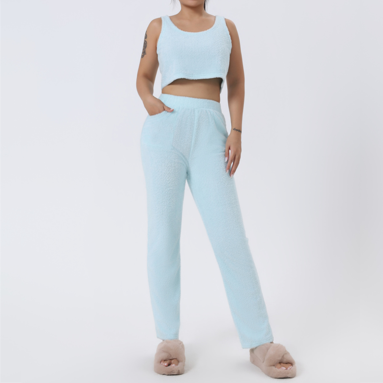 Baby Blue Chic Matching 3-Piece Warm Lounge Set.