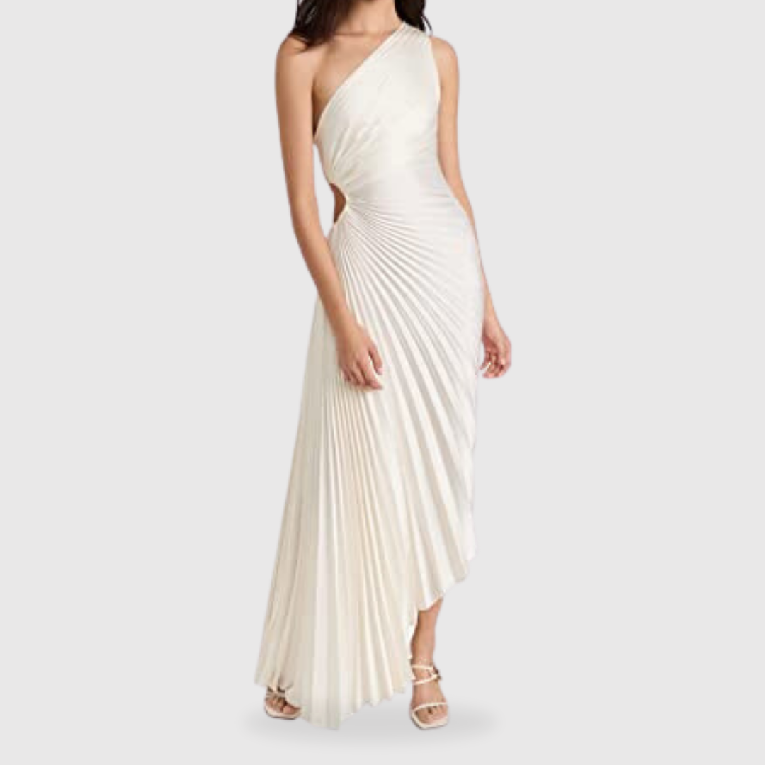 White One Shoulder Pleated Dress