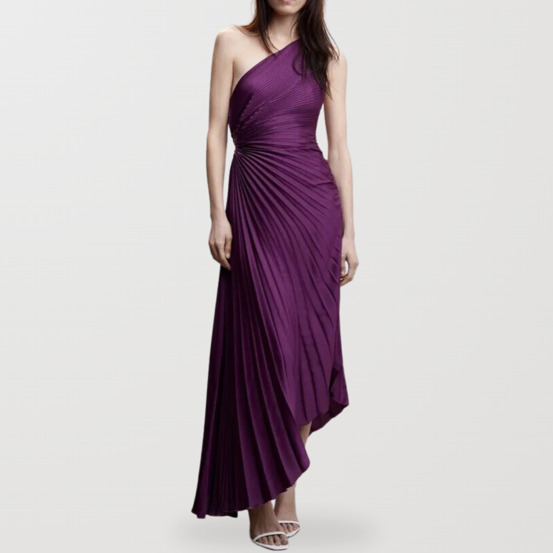Purple One Shoulder Pleated Dress
