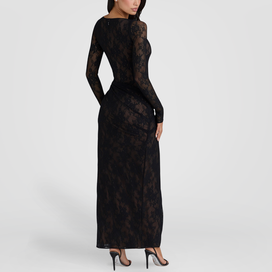 Womens Slit Long Elegant Sheer Dress