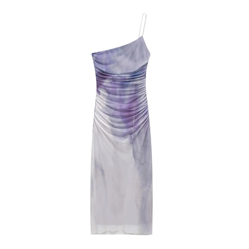 Ombre Asymmetric Ruching Strapless Mini Dress