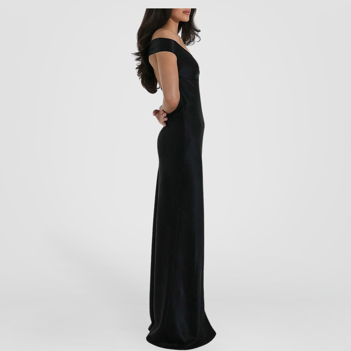 Black Off-Shoulder Satin Maxi Dress