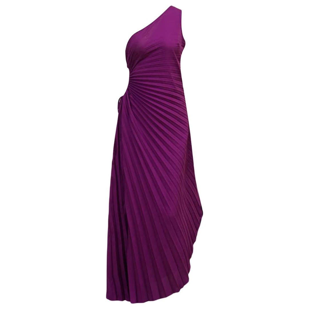 Purple One Shoulder Pleated Dress