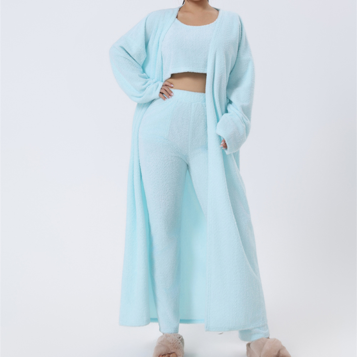 Baby Blue Chic Matching 3-Piece Warm Lounge Set.