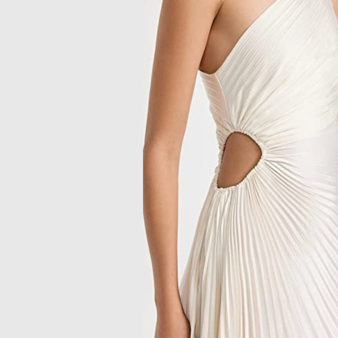 White One Shoulder Pleated Dress