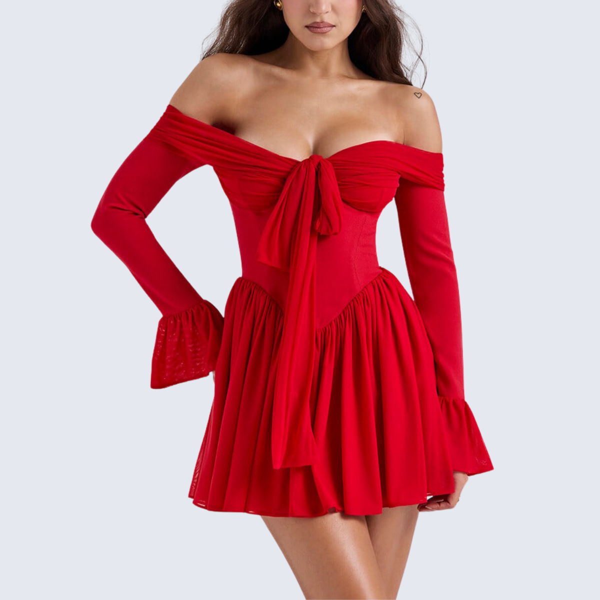 Red Off Shoulder Flare Dress