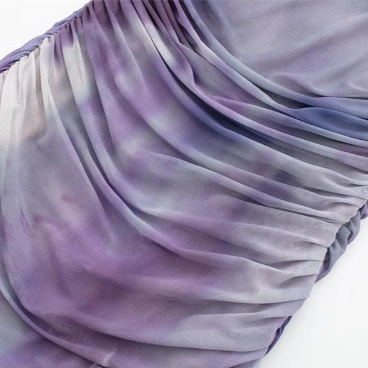 Ombre Asymmetric Ruching Strapless Mini Dress