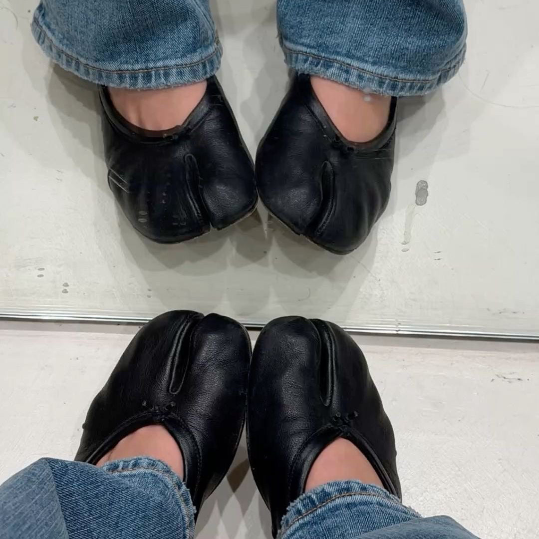 Black Vegan Leather Tabi Ballet Flats