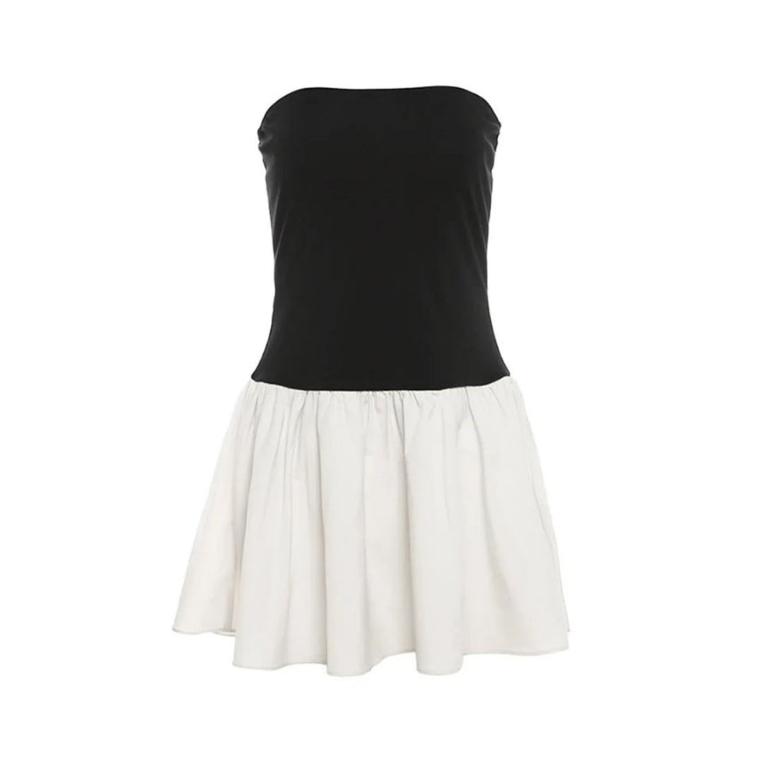 Black & Cream Dropped Waist Dress ADONIS BOUTIQUE Black & Cream Dropped Waist Dress ADONIS BOUTIQUE