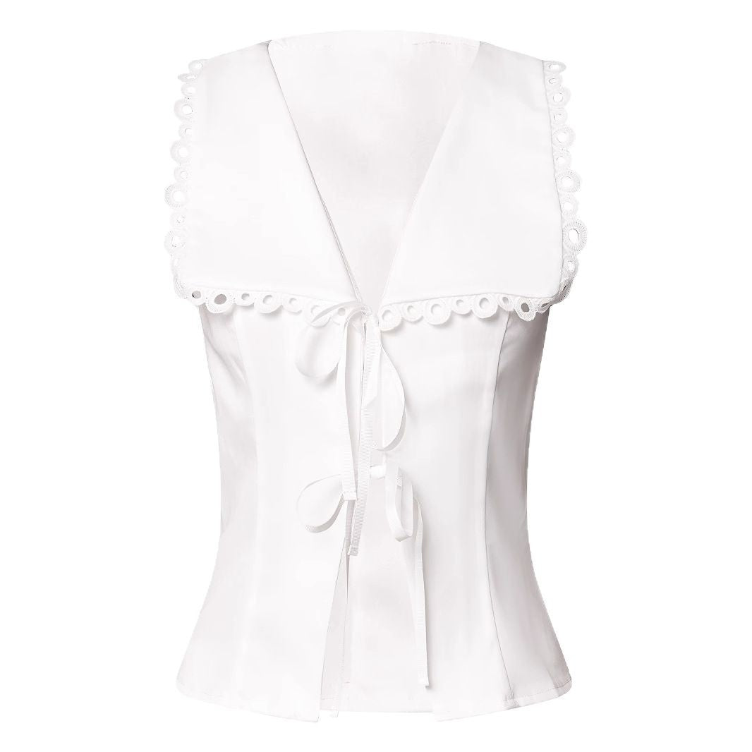 White Lace Trim Front Bow Knot Top