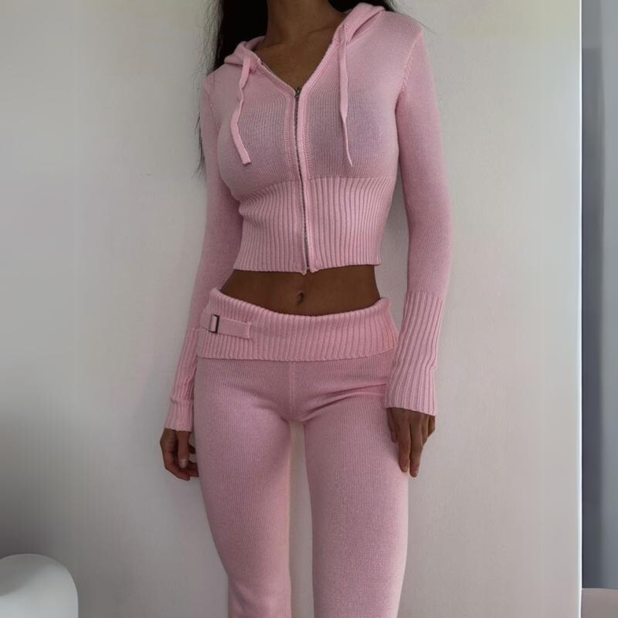 Pink Two-Piece Knit Sweatsuit Set