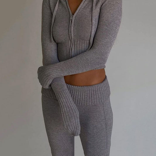 Grey Two-Piece Knit Sweatsuit Set