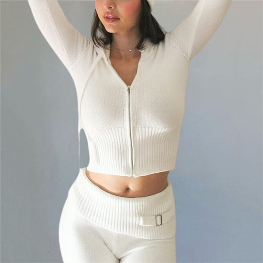 Ivory Two-Piece Knit Sweatsuit Set