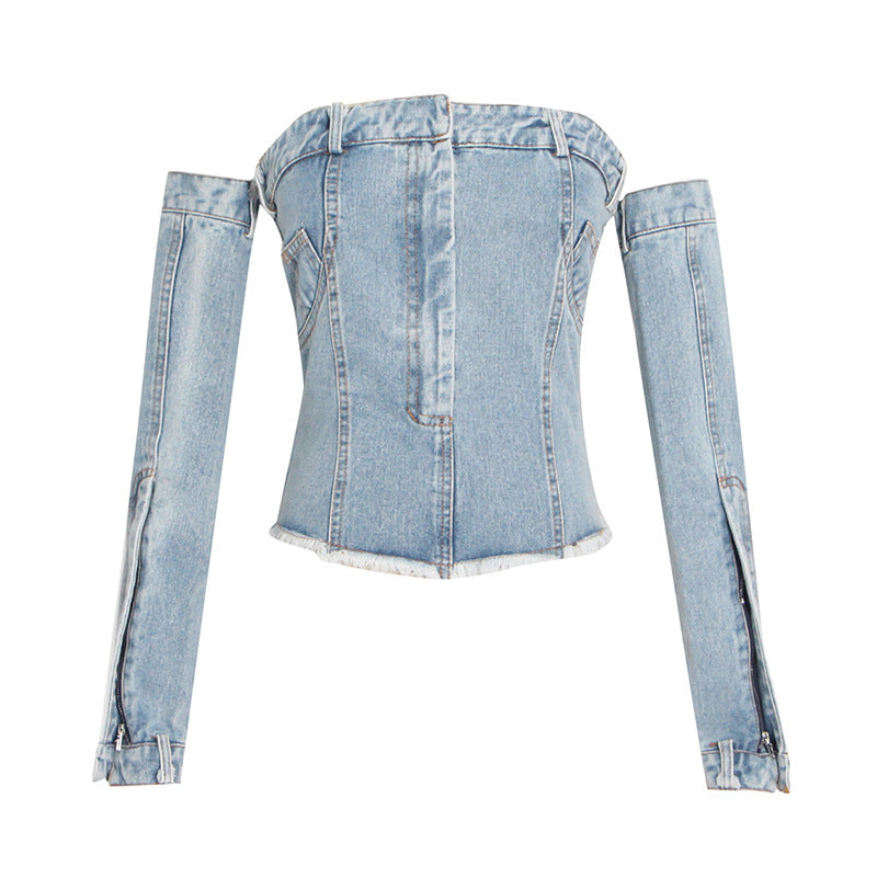 Denim Corset Top With Separate Long Sleeves