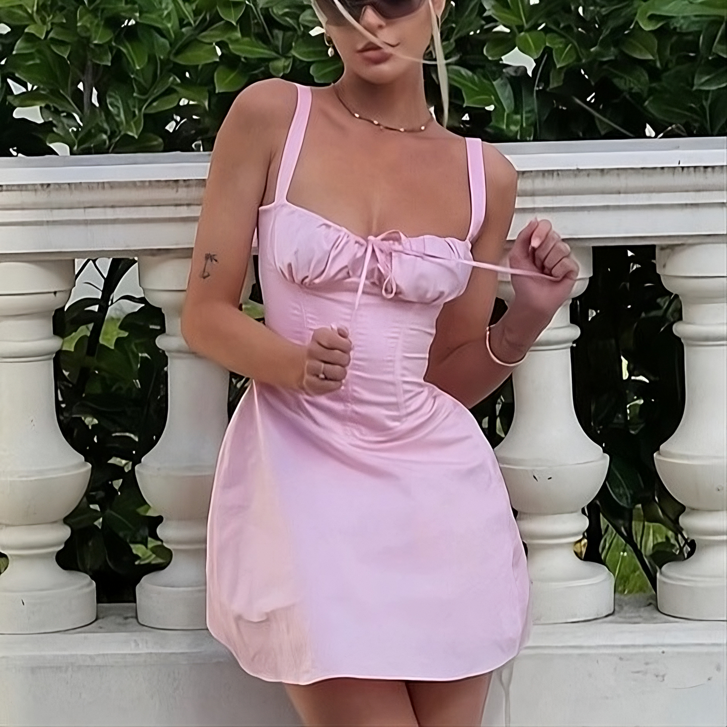 Pink Lace Up Corset Mini Dress