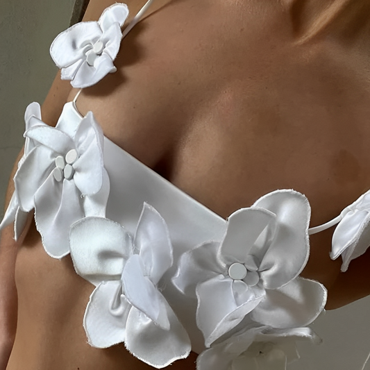 White Flowers Flower-Embellished Top