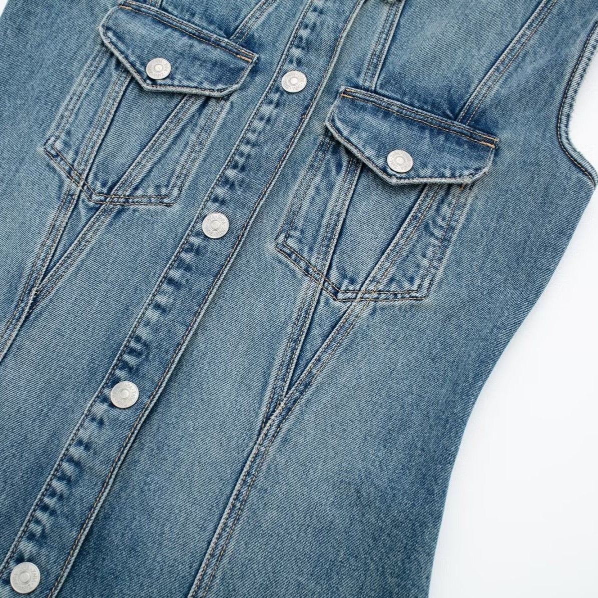 Blue Denim Sleeveless Long Dress