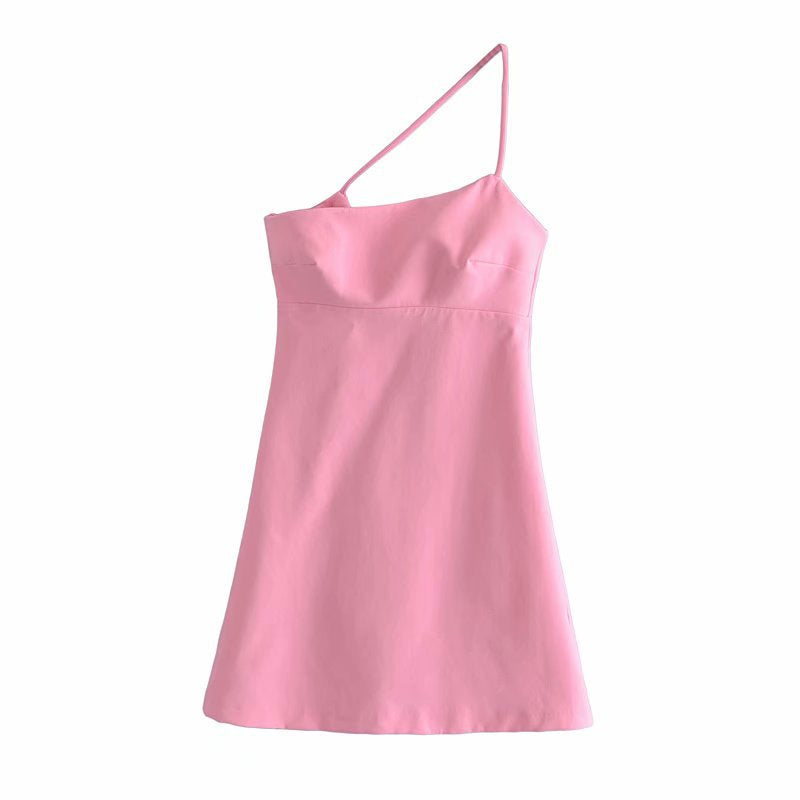 Pink Asymmetric One Shoulder Mini Dress