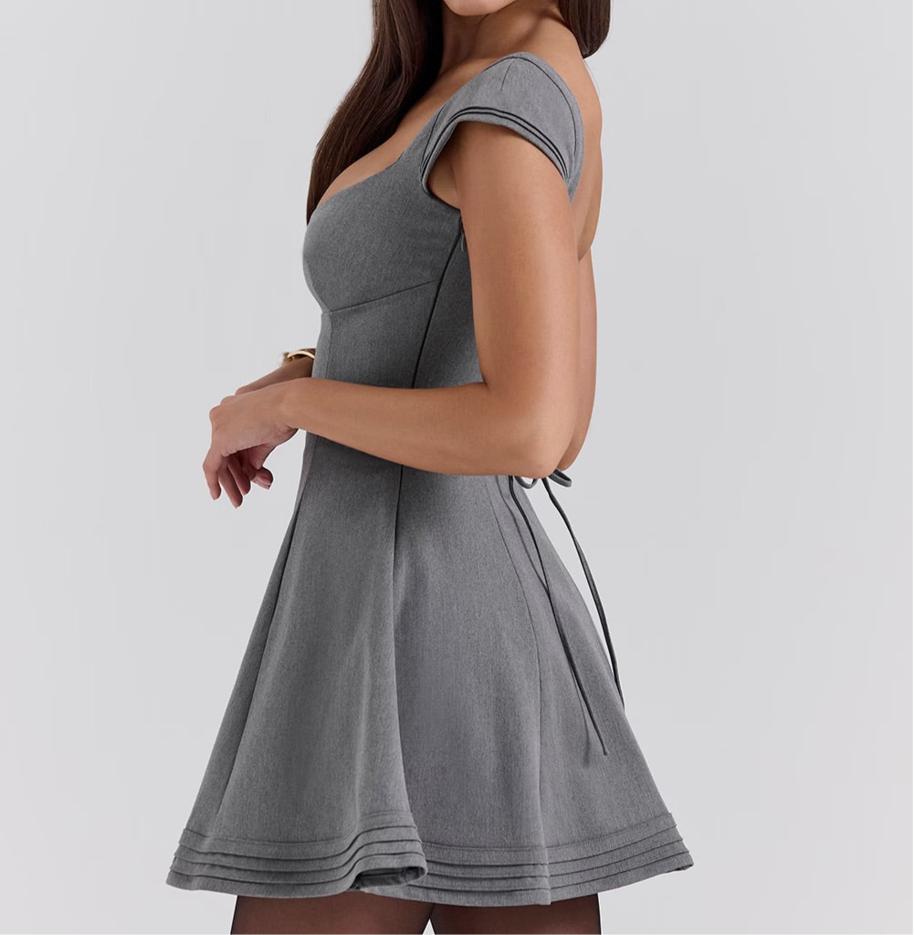 Grey Sculpted Fit And Flare Mini Dress