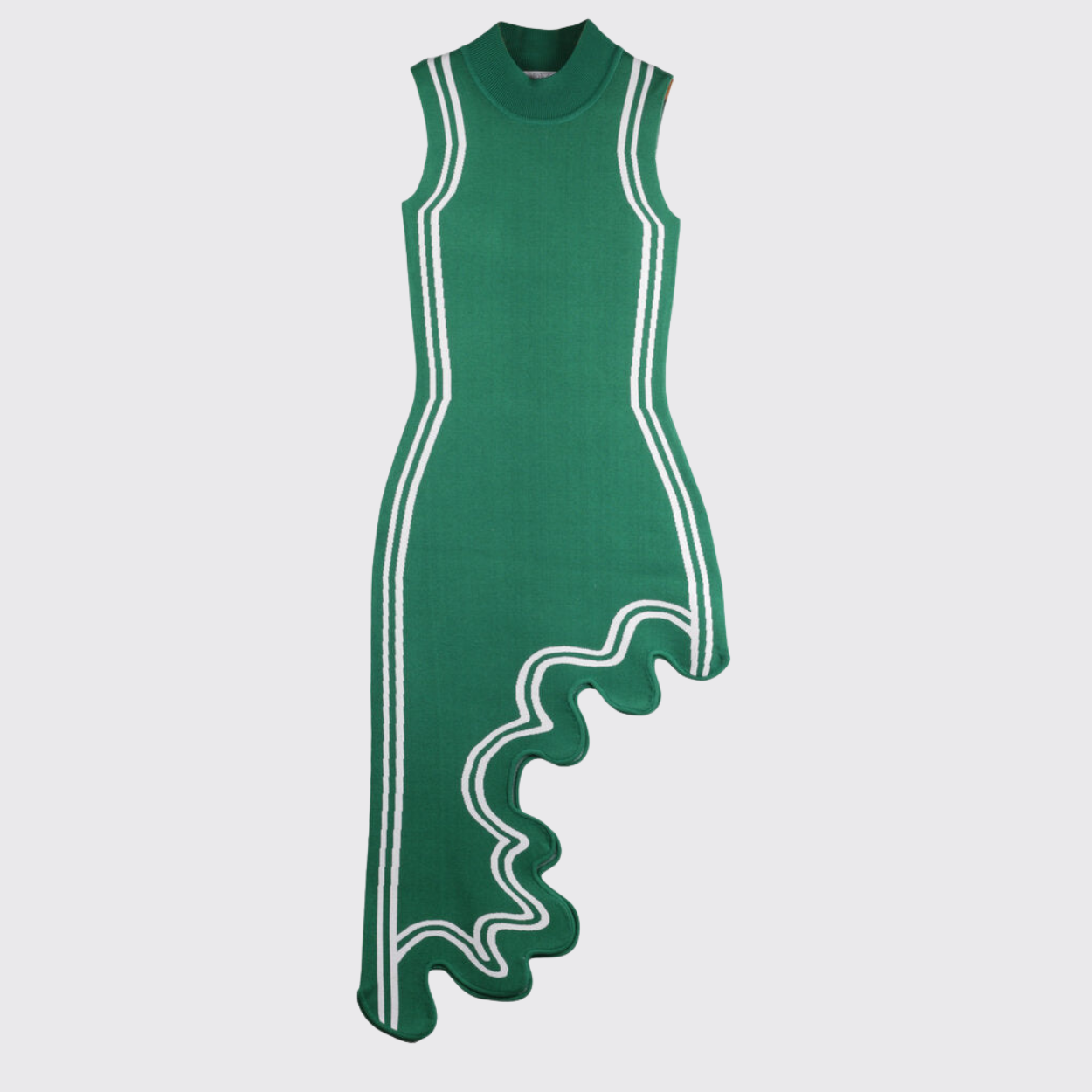 Green Asymmetric Dress With Wave Detail