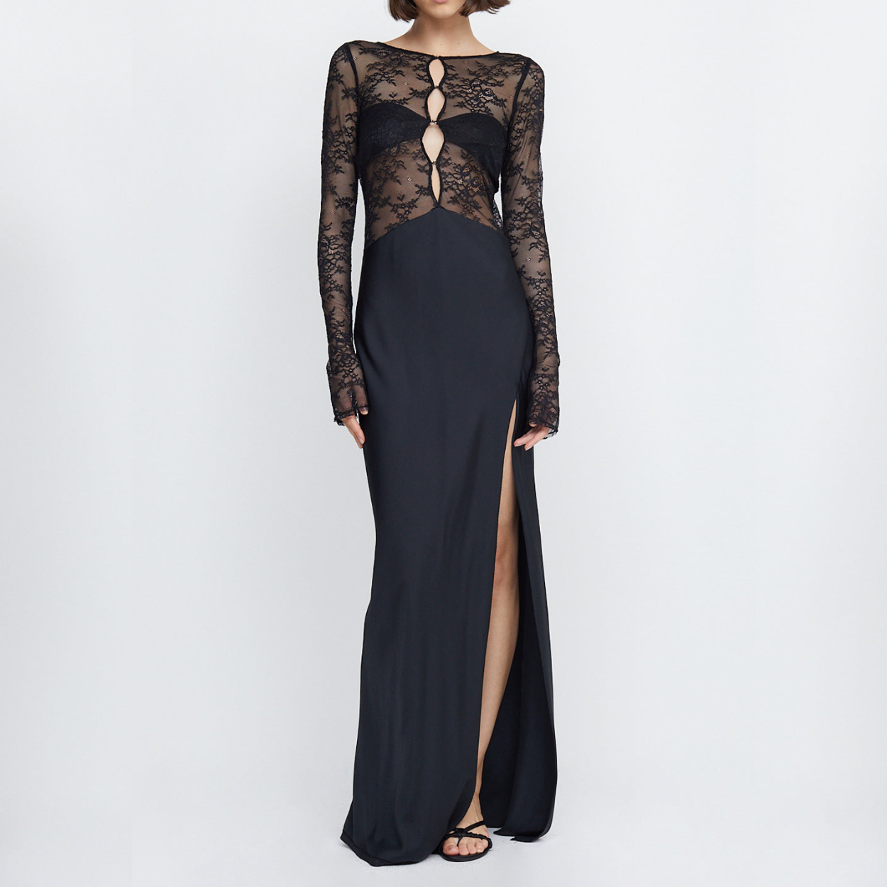 Black Lace Bodice Long Sleeves Dress
