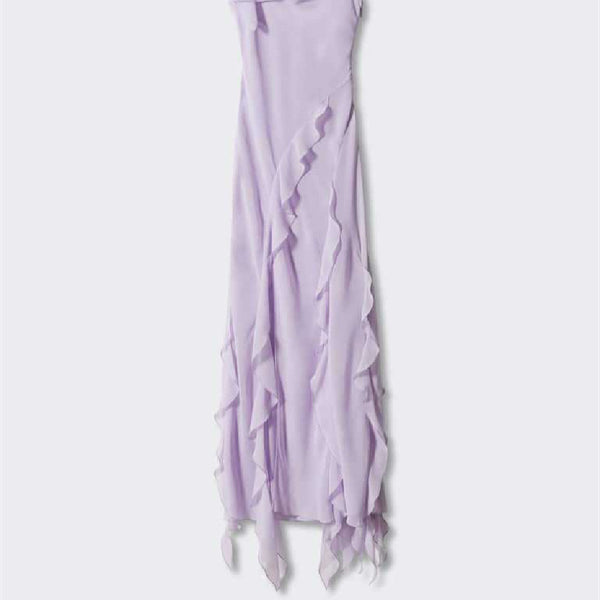Lavender Side Slit Backless Maxi Dress With Ruffle Detail – ADONIS BOUTIQUE