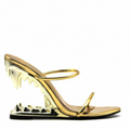 Gold Patent Leather High Heeled Fang Sandals